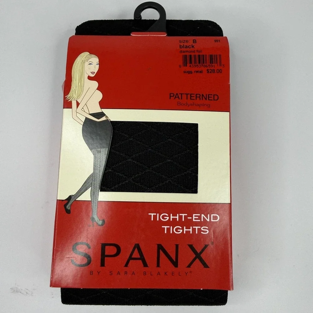 Spanx Tight-End Leggings Womens Size B Black Diamond Foil Patterned Bodyshaping